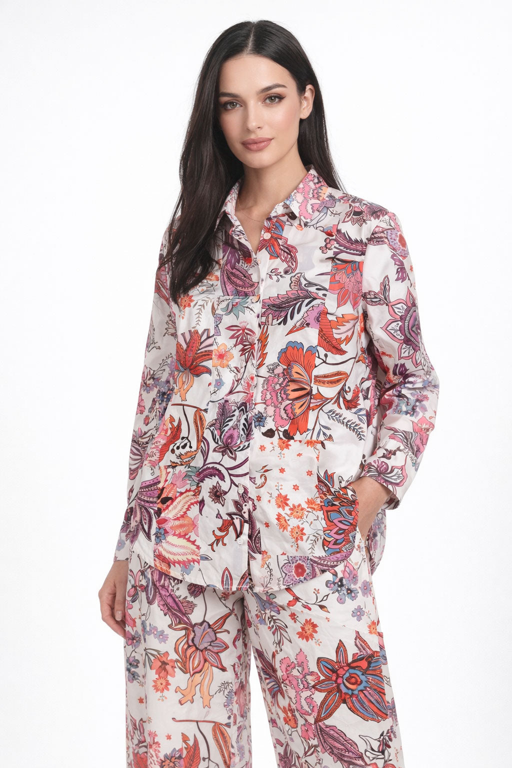 Blusas Para Mujer Camisera Satinada Paisley N61100 Hueso