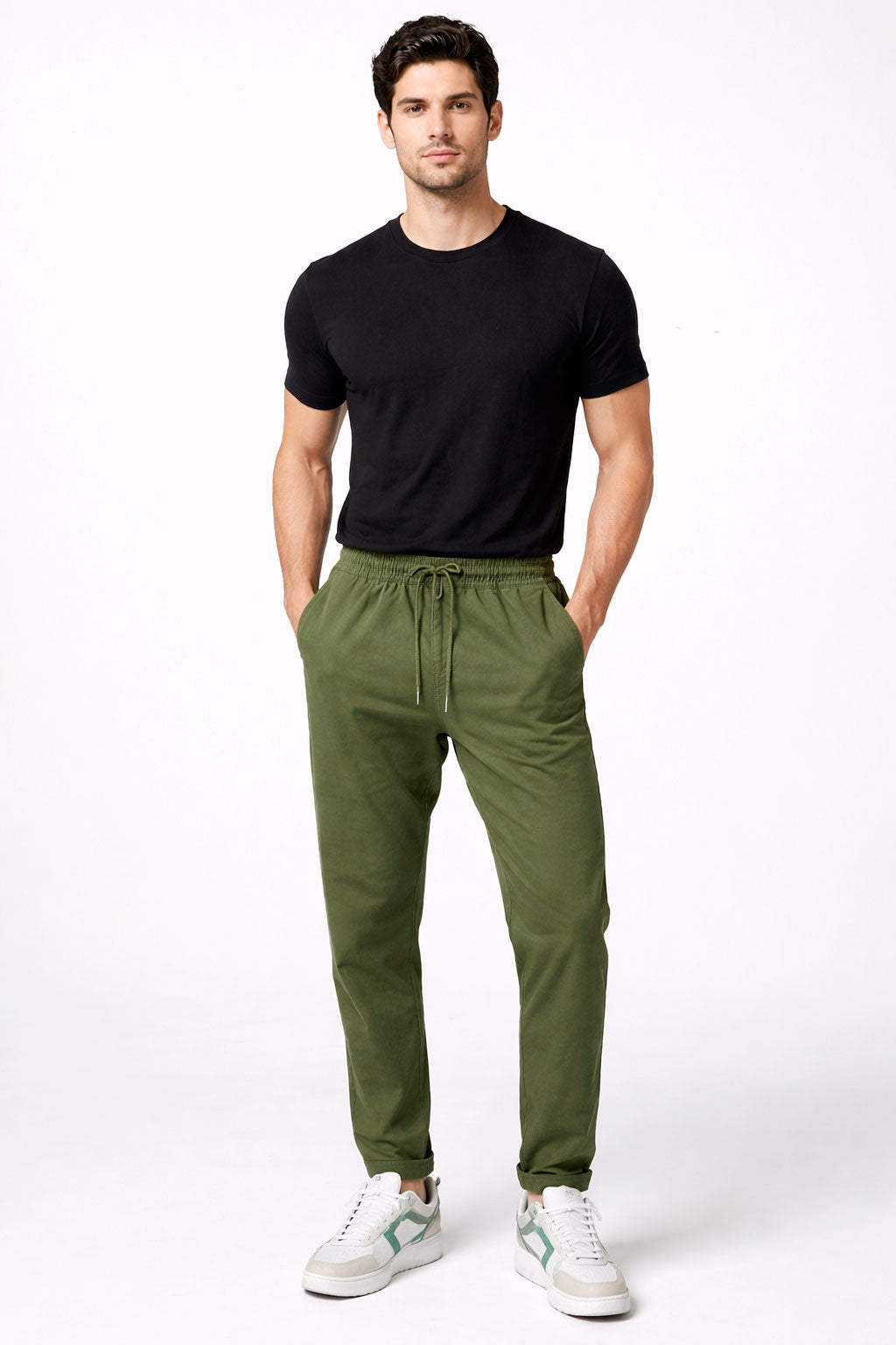Joggers Para Hombre Pantalón Algodón Spandex Con Jareta GJOGGW Olivo