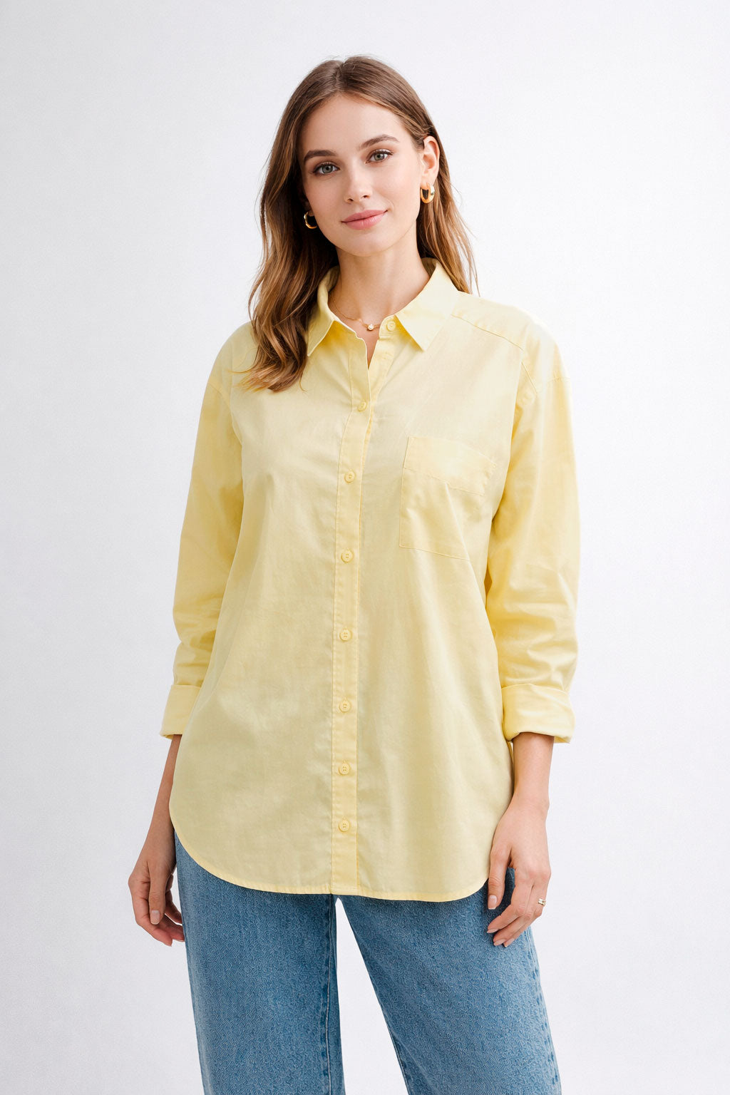Blusas Para Mujer Camisera Oversize Popelina N61109 Amarillo