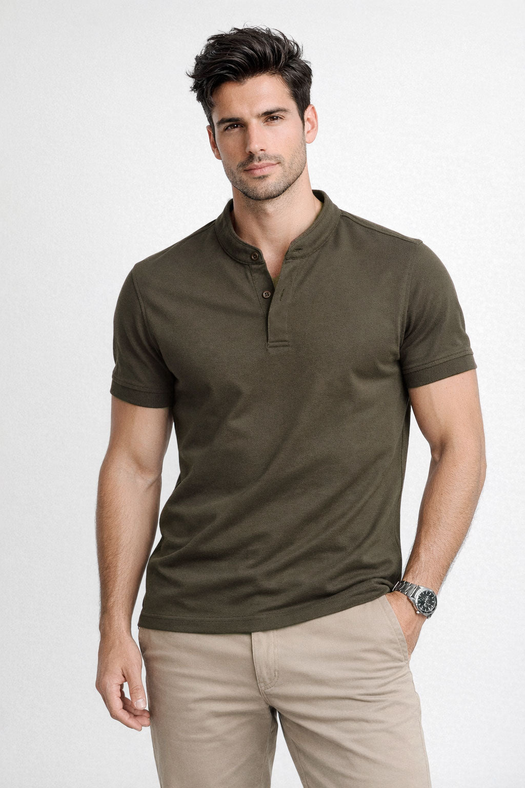 Playeras Polo Para Hombre Cuello Mao Spandex APMAO Chocolate