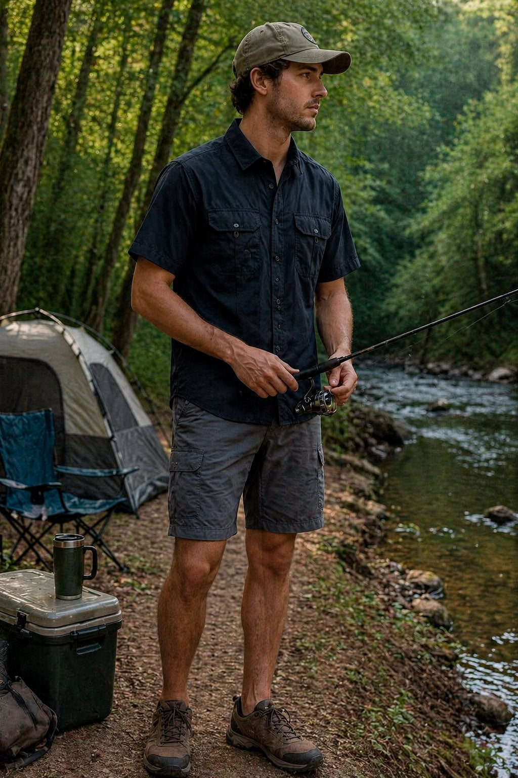 Camisa para Hombre Manga Corta Sport Outdoor Tipo Pescador BMCHI Marino