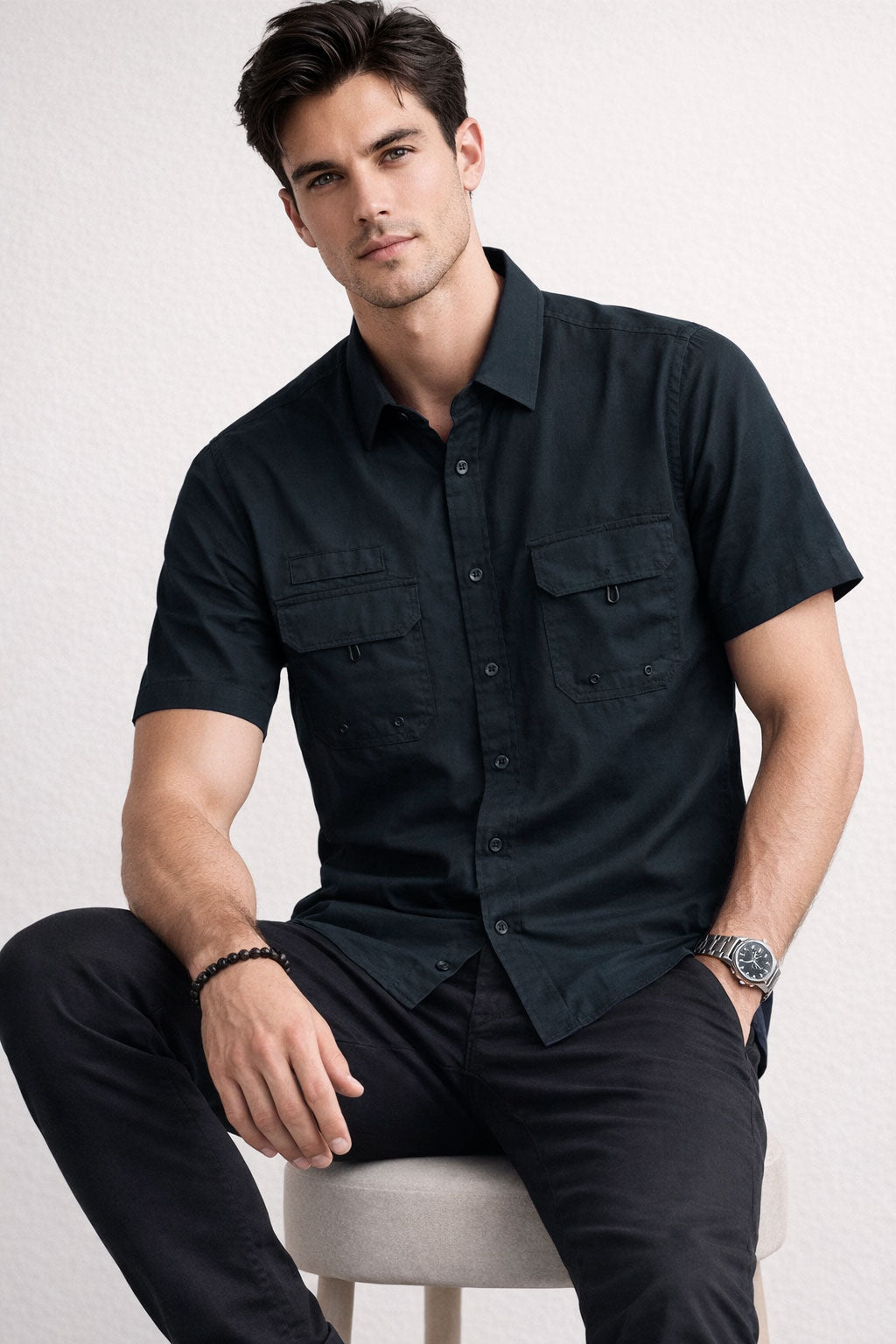 Camisa para Hombre Manga Corta Sport Outdoor Tipo Pescador BMCHI Marino