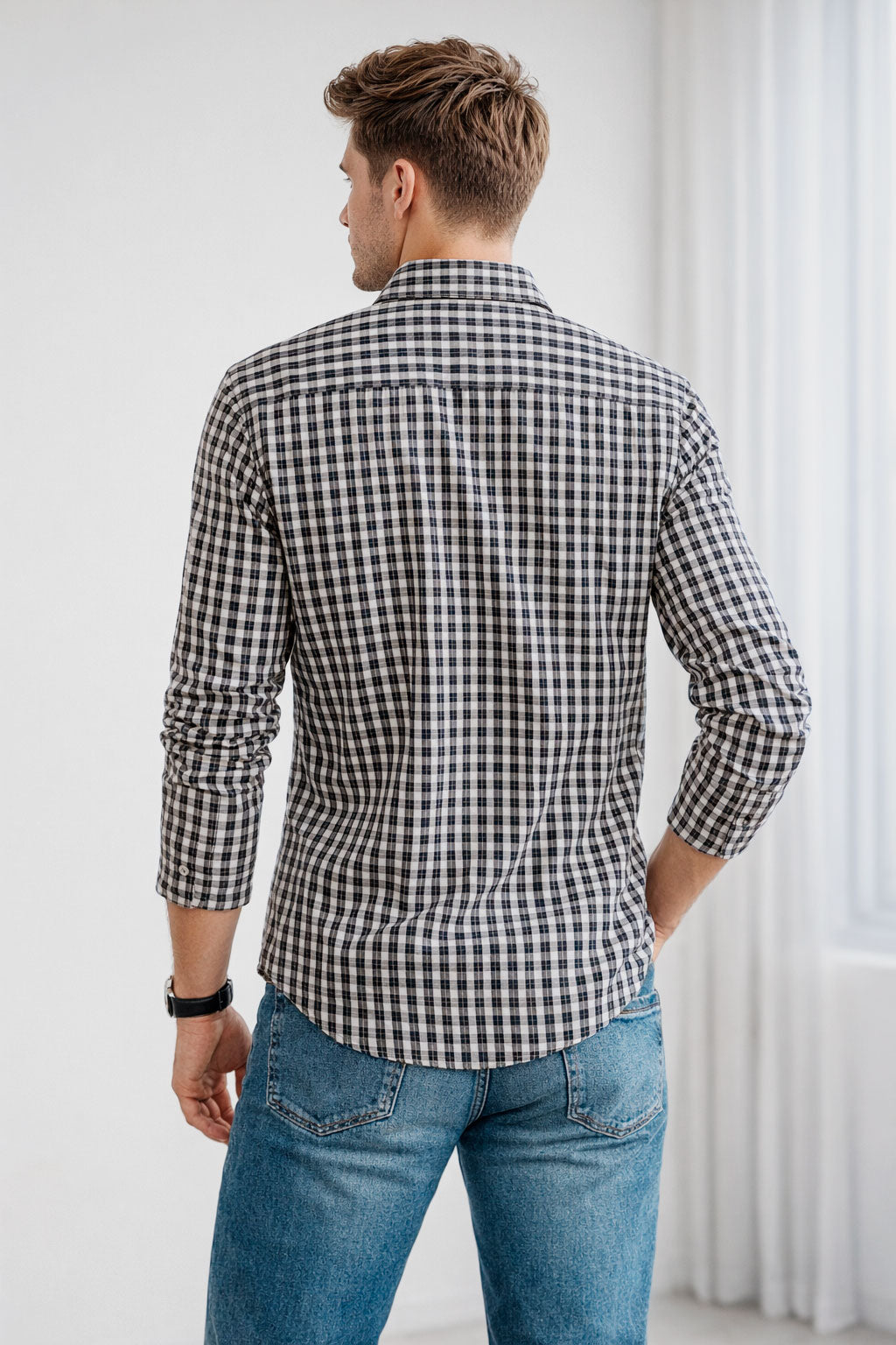 Camisas Para Hombre Manga Larga Cuadros B61102 Beige