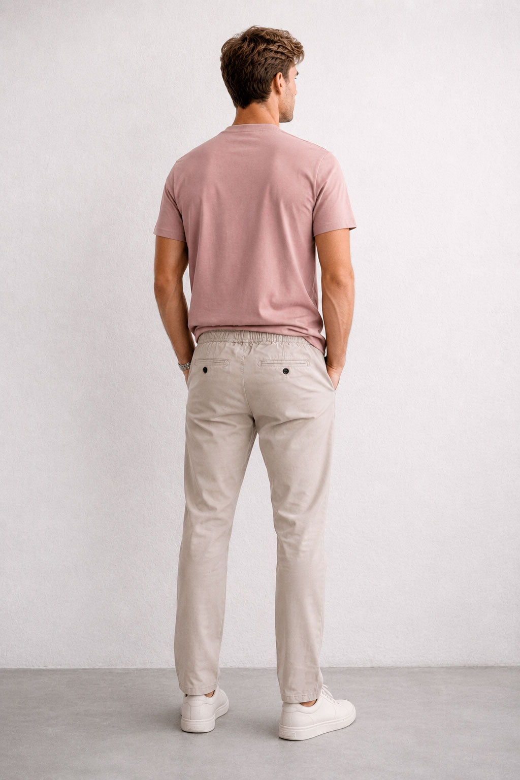 Joggers Para Hombre Pantalón Algodón Spandex Con Jareta GJOGGW Beige