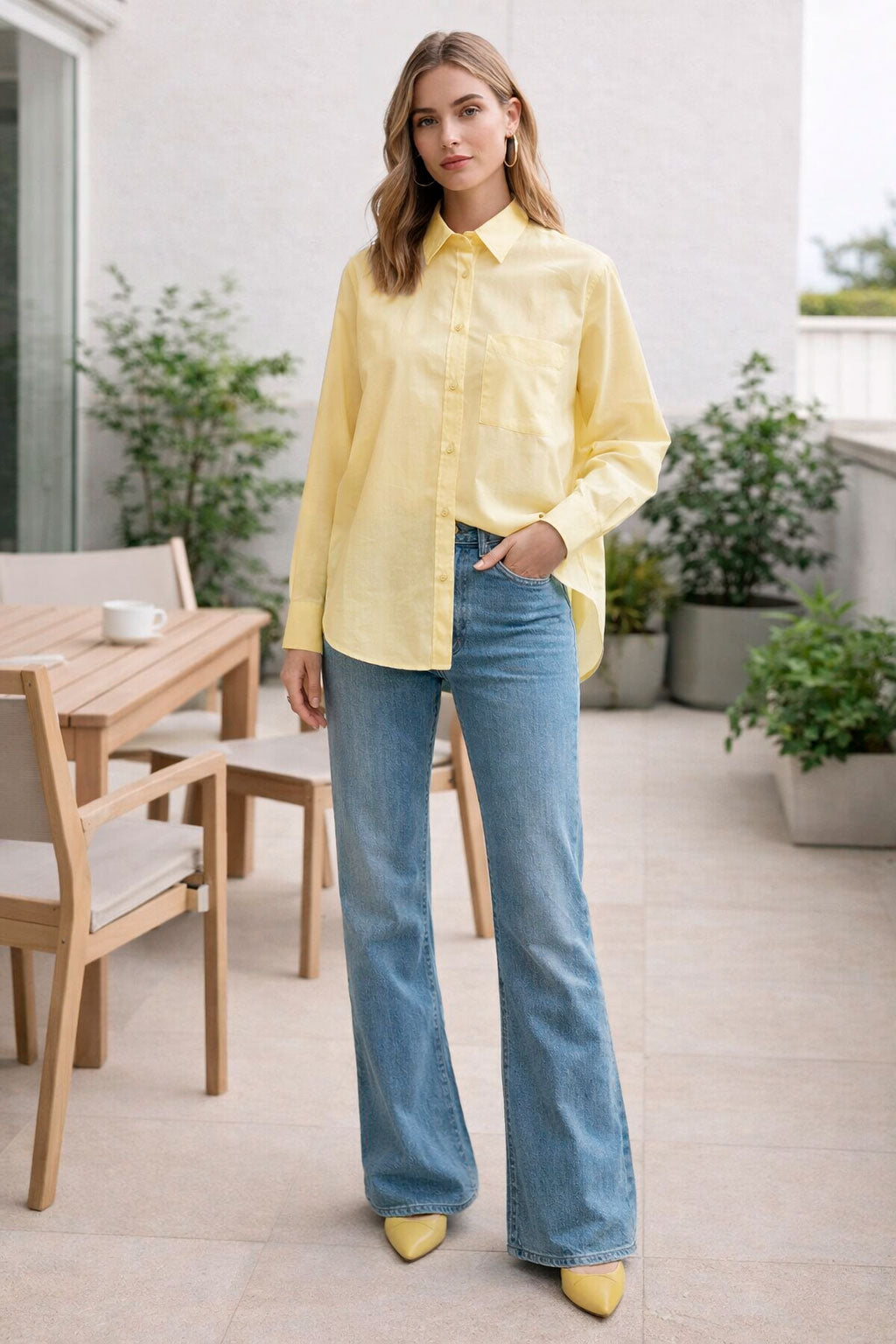 Blusas Para Mujer Camisera Popelina N61110 Amarillo