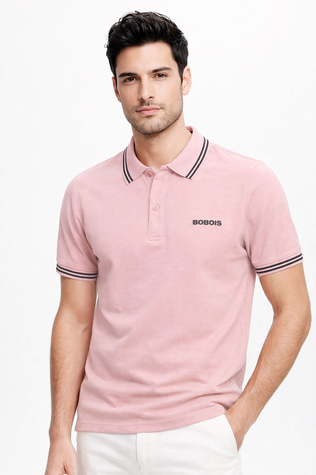 Playeras Polo Para Hombre Básica con Rayas APOLRS Rosa