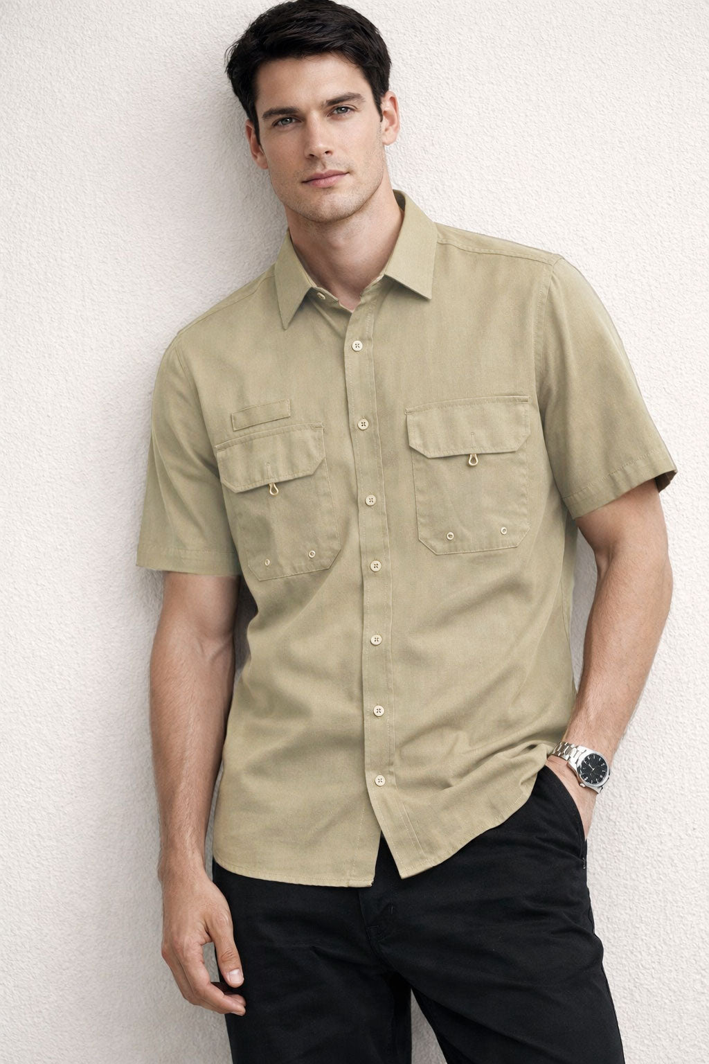 Camisa para Hombre Manga Corta Sport Outdoor Tipo Pescador BMCHI Kaki
