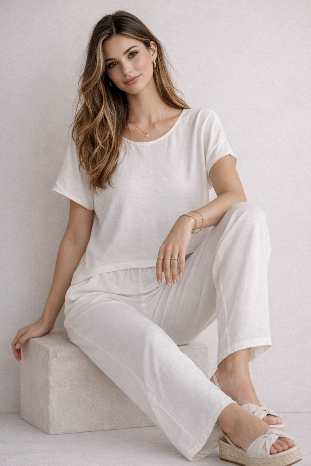 Blusas Para Mujer Lisa Comoda Cuello Redondo N61146 Blanco