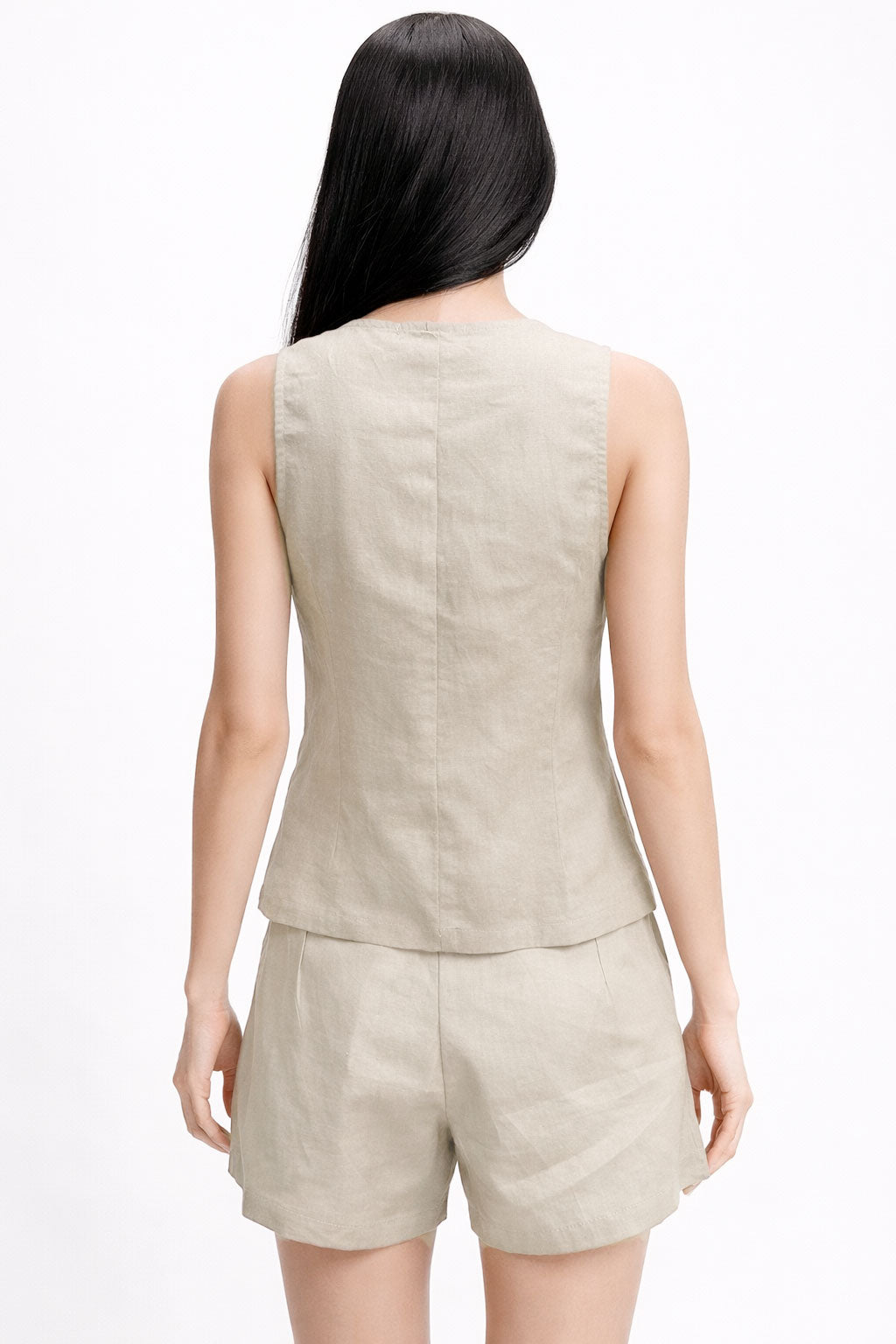 Chalecos Para Mujer Lino Asimétrico Cruzado R61101 Arena