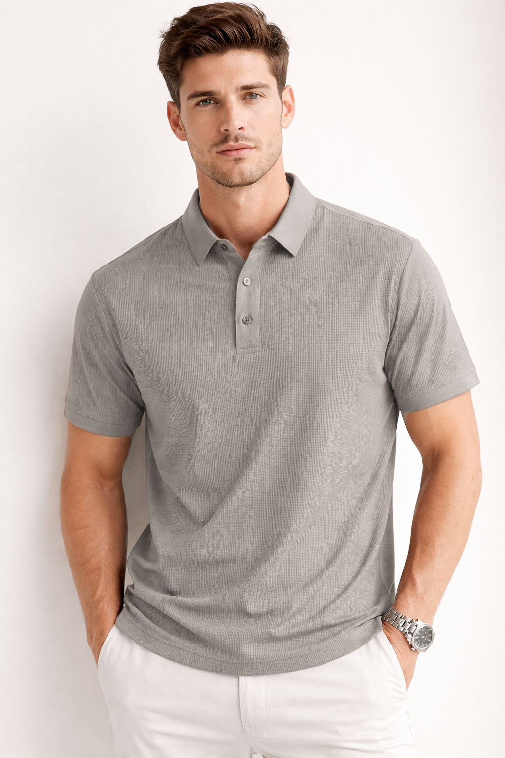 Playera Polo para Hombre Piqué Super Stretch Transpirable A61411 Gris