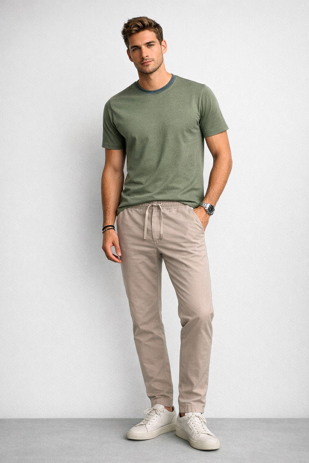 Joggers Para Hombre Pantalón Algodón Spandex Con Jareta GJOGGW Kaki
