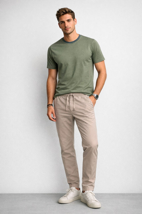 Joggers Para Hombre Pantalón Algodón Spandex Con Jareta GJOGGW Kaki