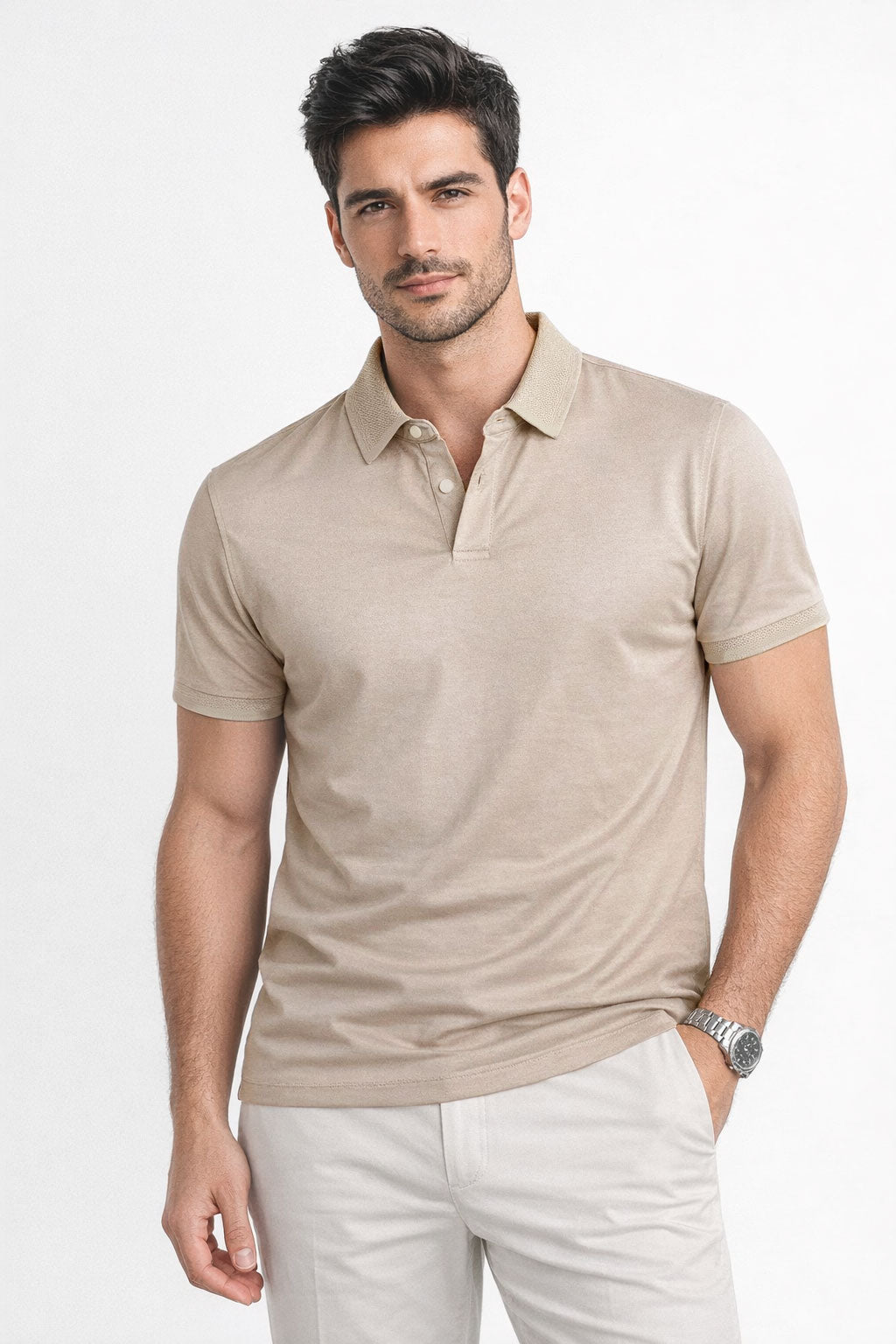 Playera Polo para Hombre Casual Super Stretch Antiarrugas A61410 Beige