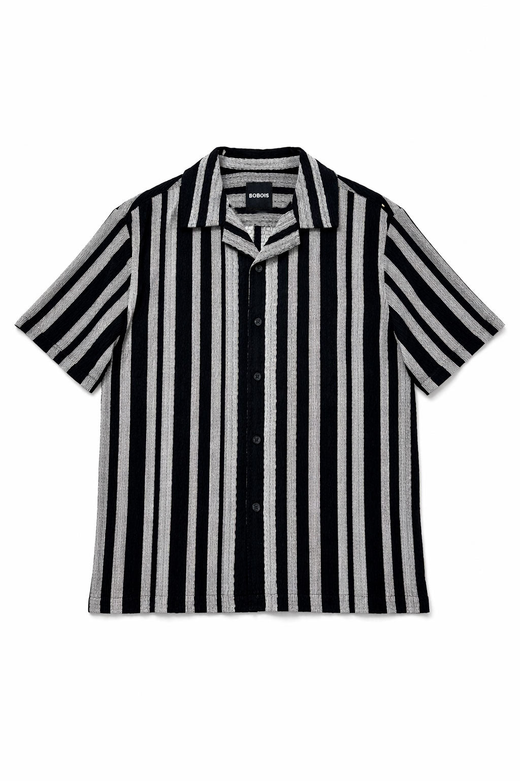 Camisa para Hombre Manga Corta Jacquard a Rayas Stretch B61456 Negro