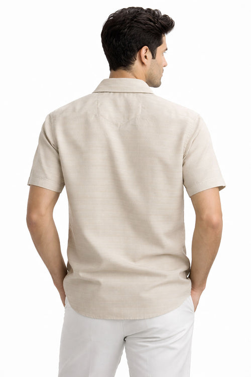 Camisas Para Hombre Manga Corta Texturizada B61355 Beige