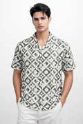 Camisa para Hombre Manga Corta Jacquard Estampada Stretch Antiarrugas B61461 Verde