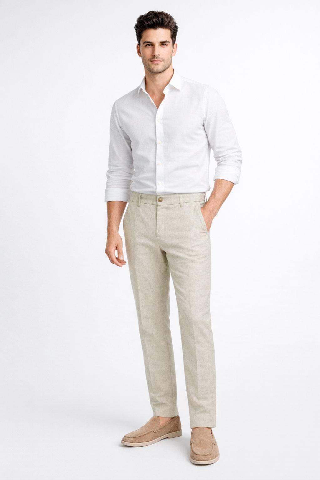 Pantalones Para Hombre Lino Ligero Para Verano G61403 Beige