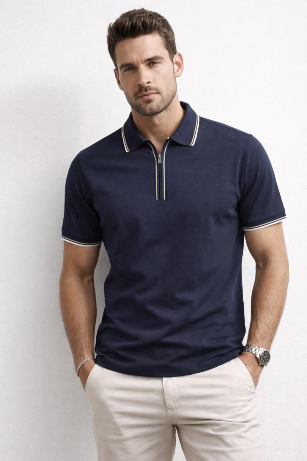 Playera Polo para Hombre Casual con Cierre Stretch Antiarrugas A61415 Marino