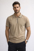 Playera Polo para Hombre Casual con Cierre Stretch Antiarrugas A61415 Beige
