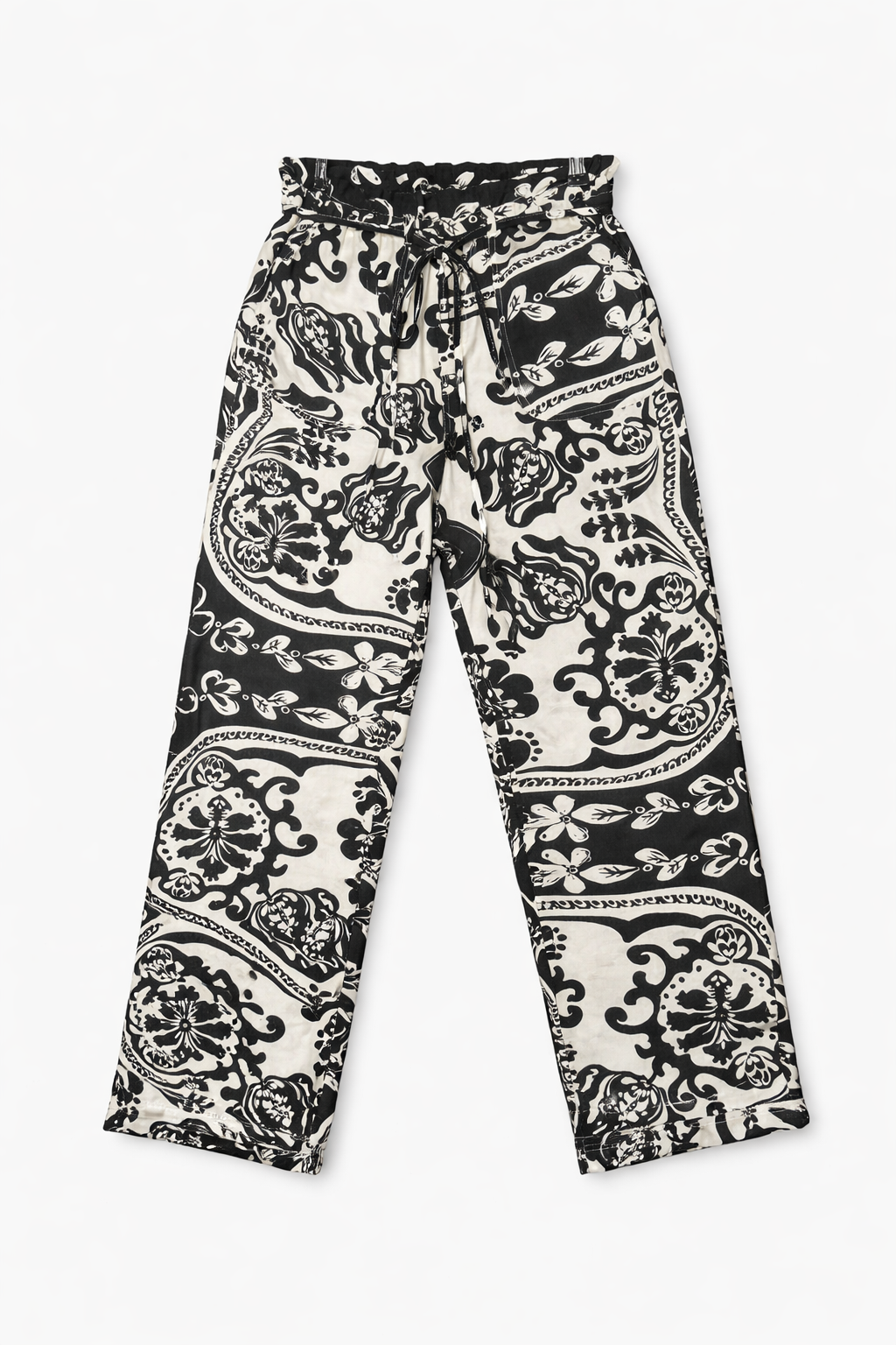 Pantalones Para Mujer Slim Con Jareta y Olanes W61132 Hueso/Negro