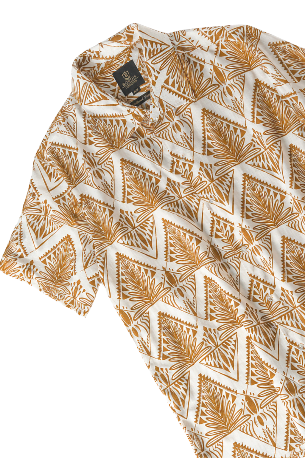 Camisas Para Hombre Manga Corta Estampado Tropical B51564 Ocre
