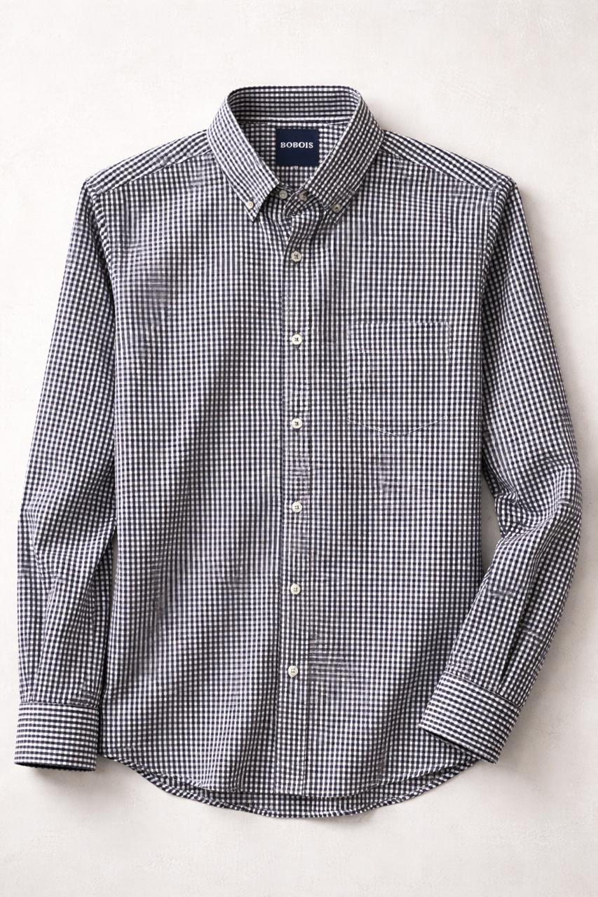 Camisas Para Hombre Manga Larga Cuadros Algodón B61202 Negro