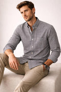 Camisas Para Hombre Manga Larga Cuadros Algodón B61202 Negro