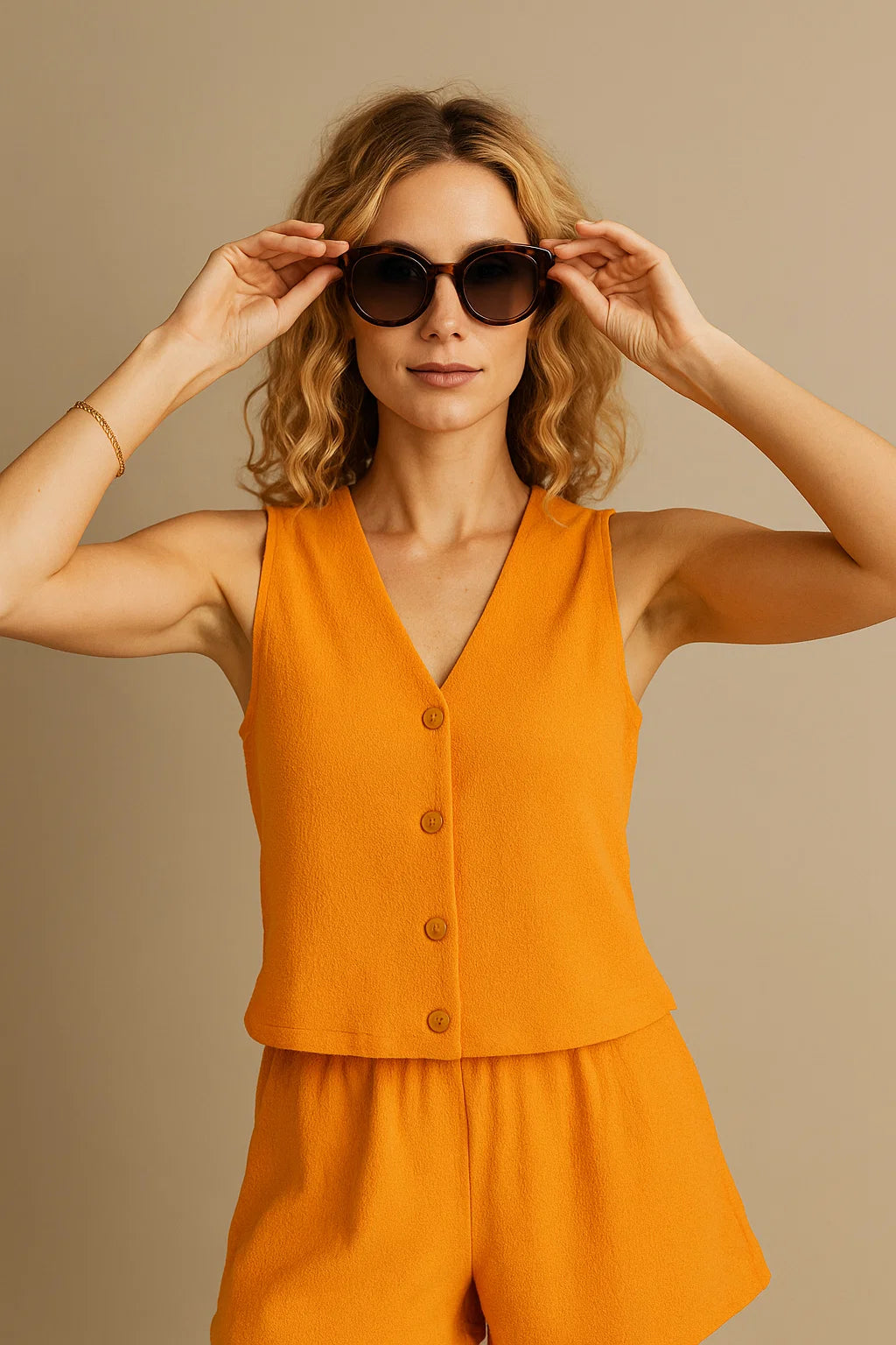 Blusas Para Mujer Tipo Chaleco Corrugado N51157 Naranja