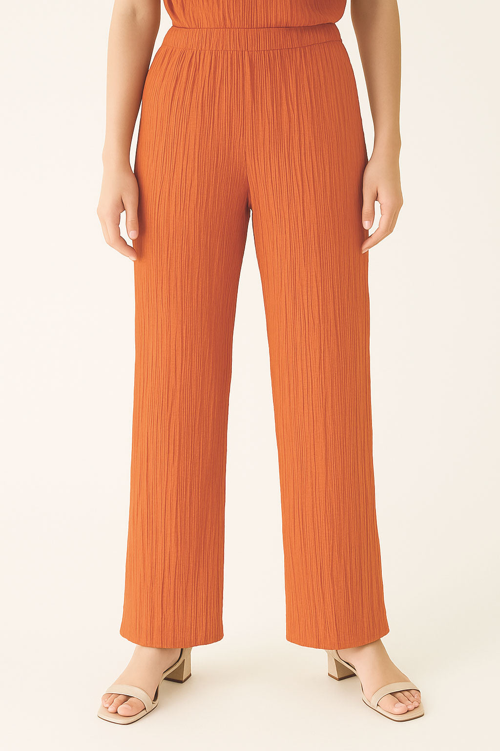 Pantalones Para Mujer Basico Corrugado De Tiro Alto W41142 Naranja
