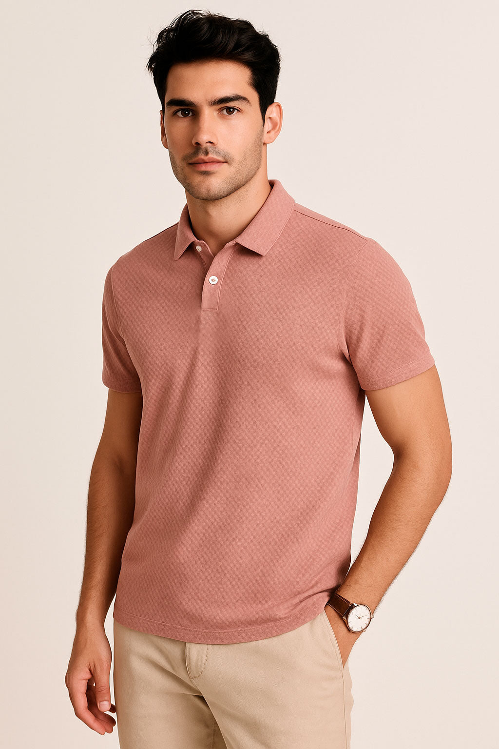 Playeras Tipo Polo Para Hombre Jacquard A51312 Rosa
