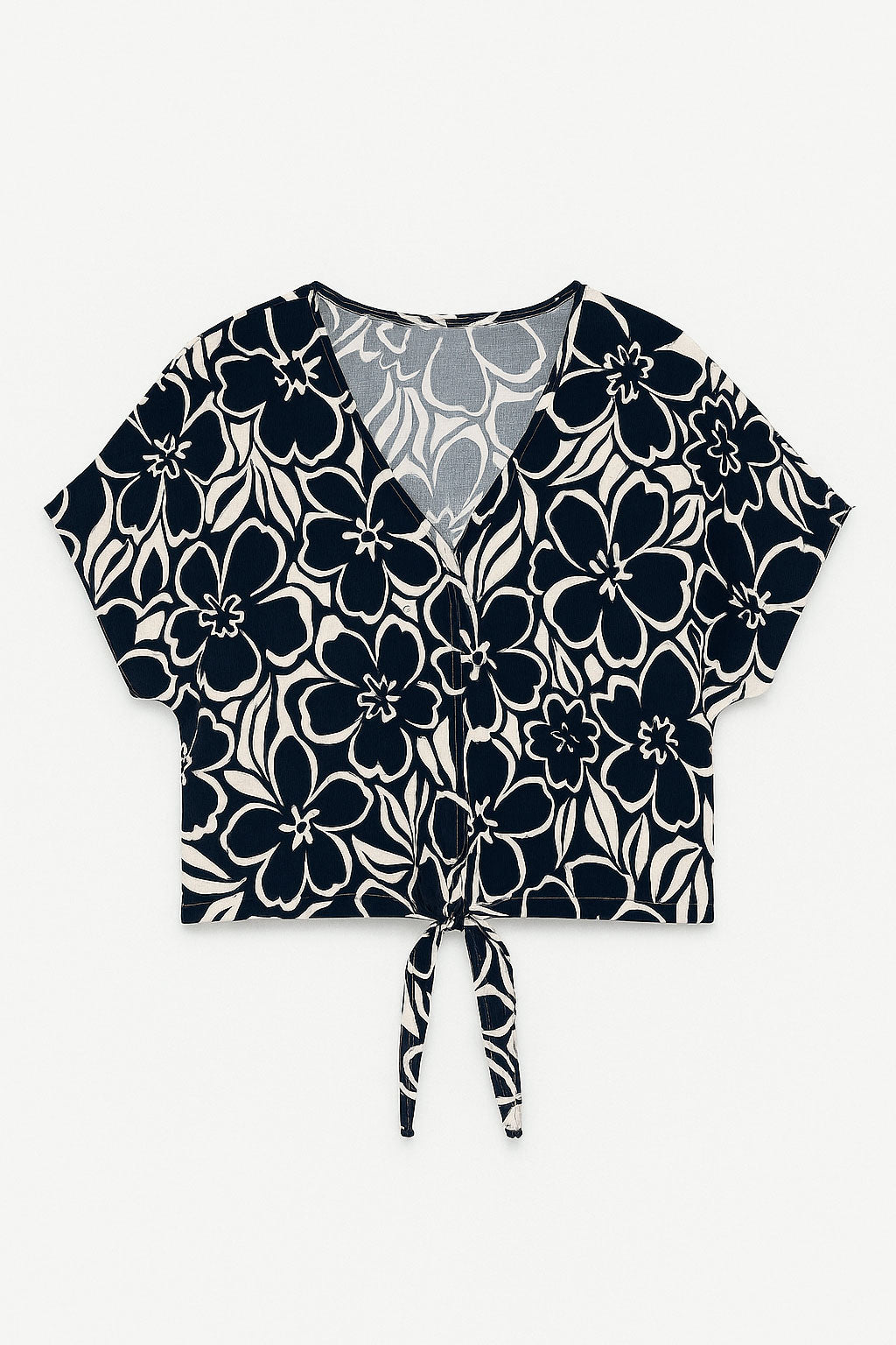 Blusas Para Mujer Estampada Con Nudo N51120 Negro