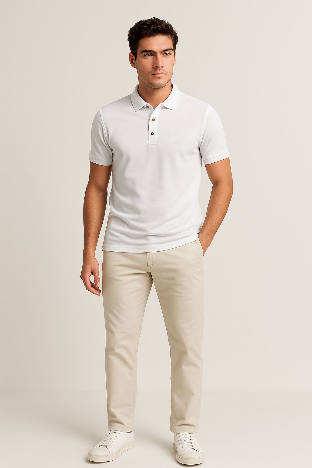 Playeras Polo Para Hombre Manga Corta Basica Bordado APOLOB Blanco