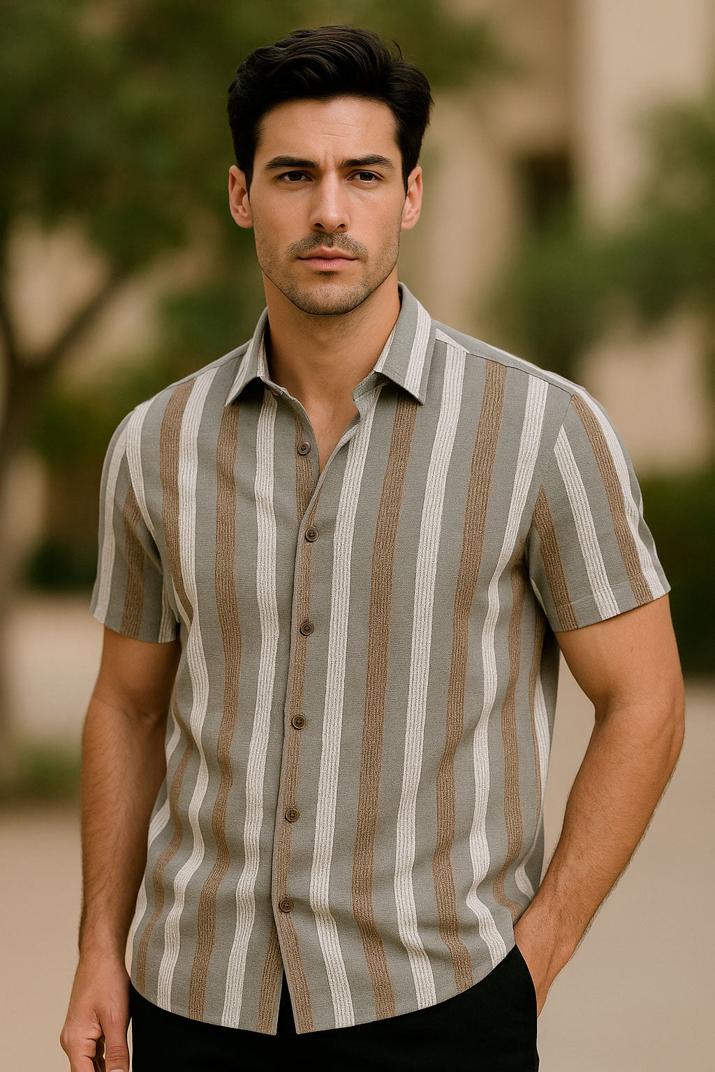 Camisas Para Hombre Manga Corta Chenille B55358 Gris