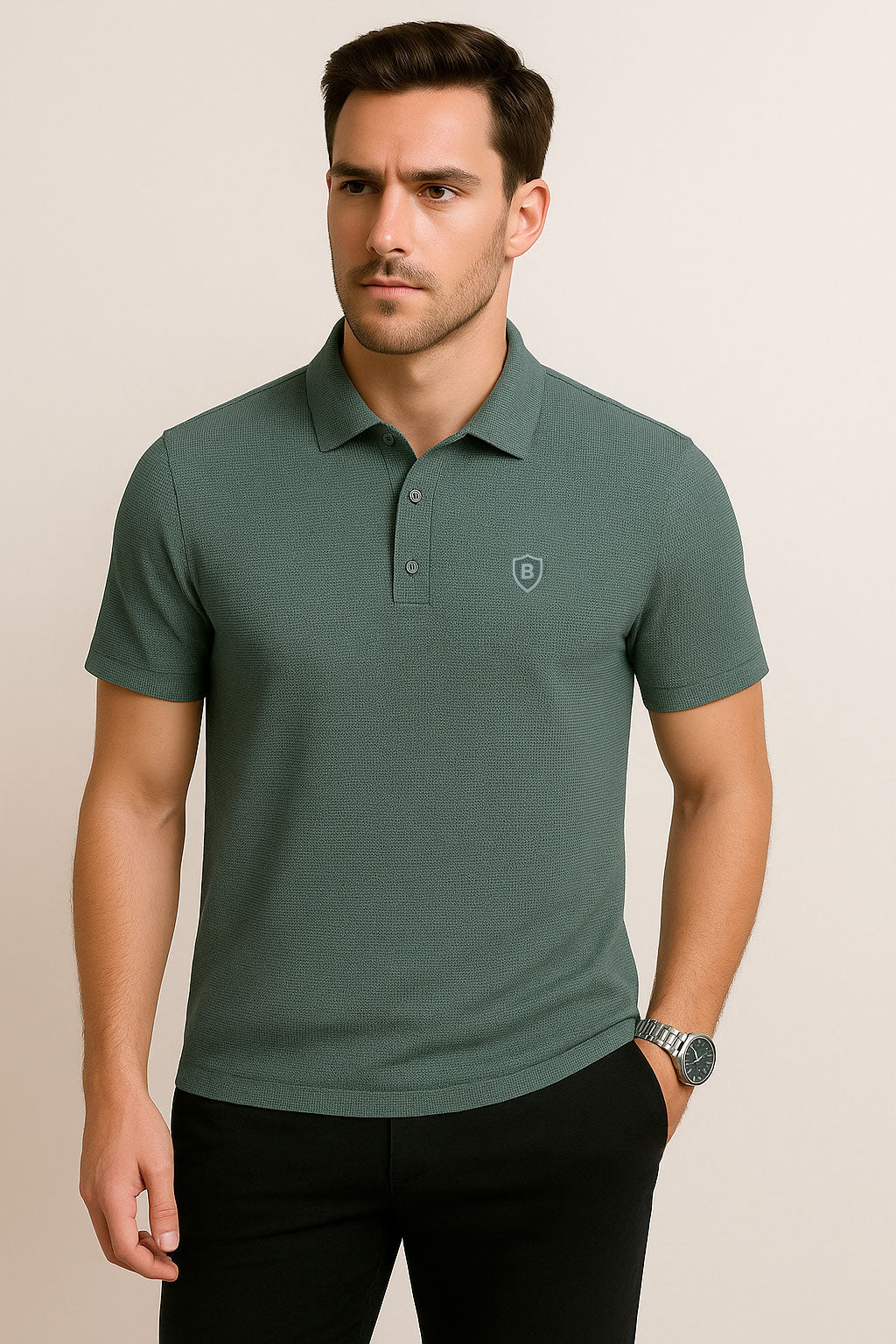 Playeras Polo Para Hombre Spandex Con Textura A55402 Verde
