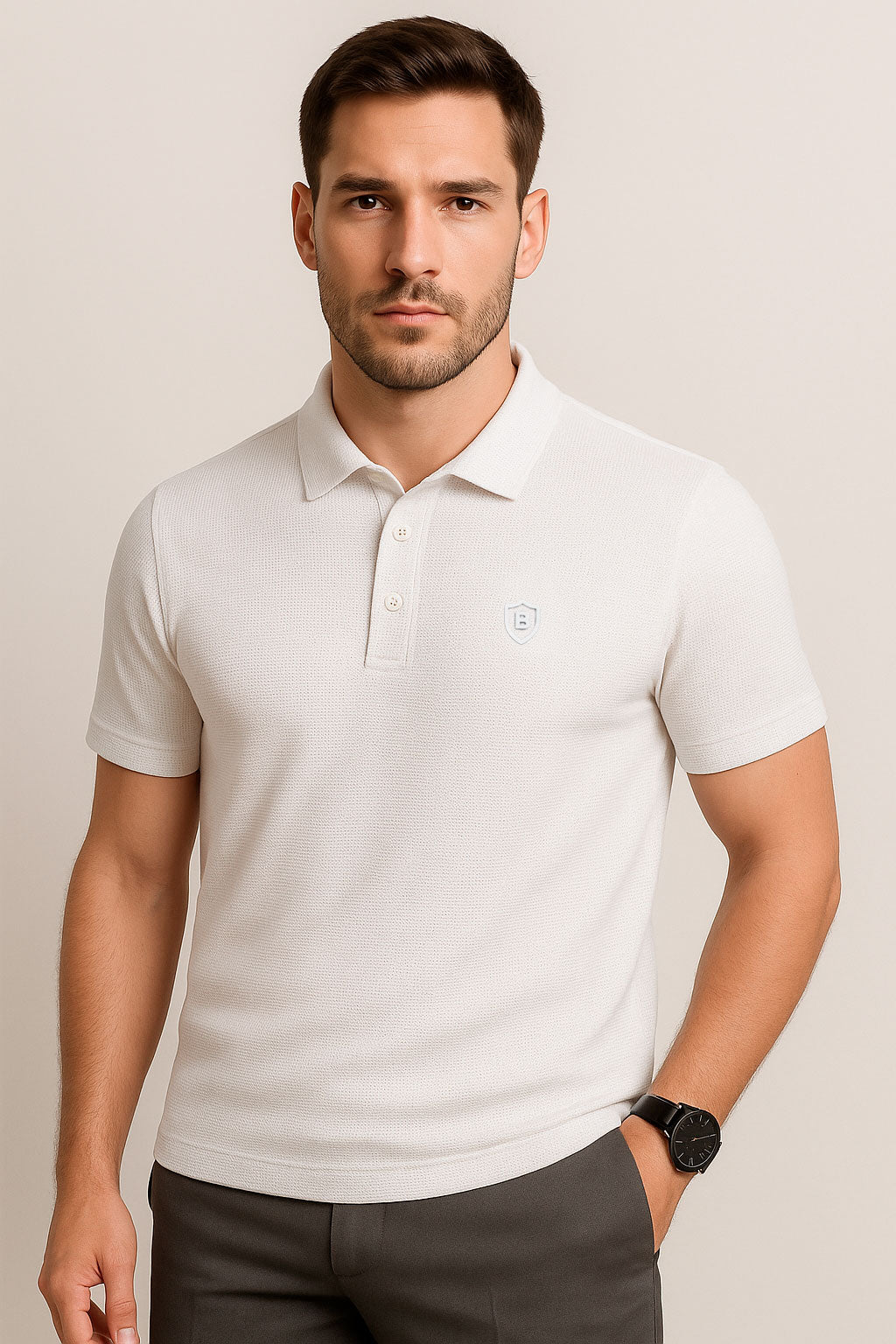 Playeras Polo Para Hombre Spandex Con Textura A55402 Blanco