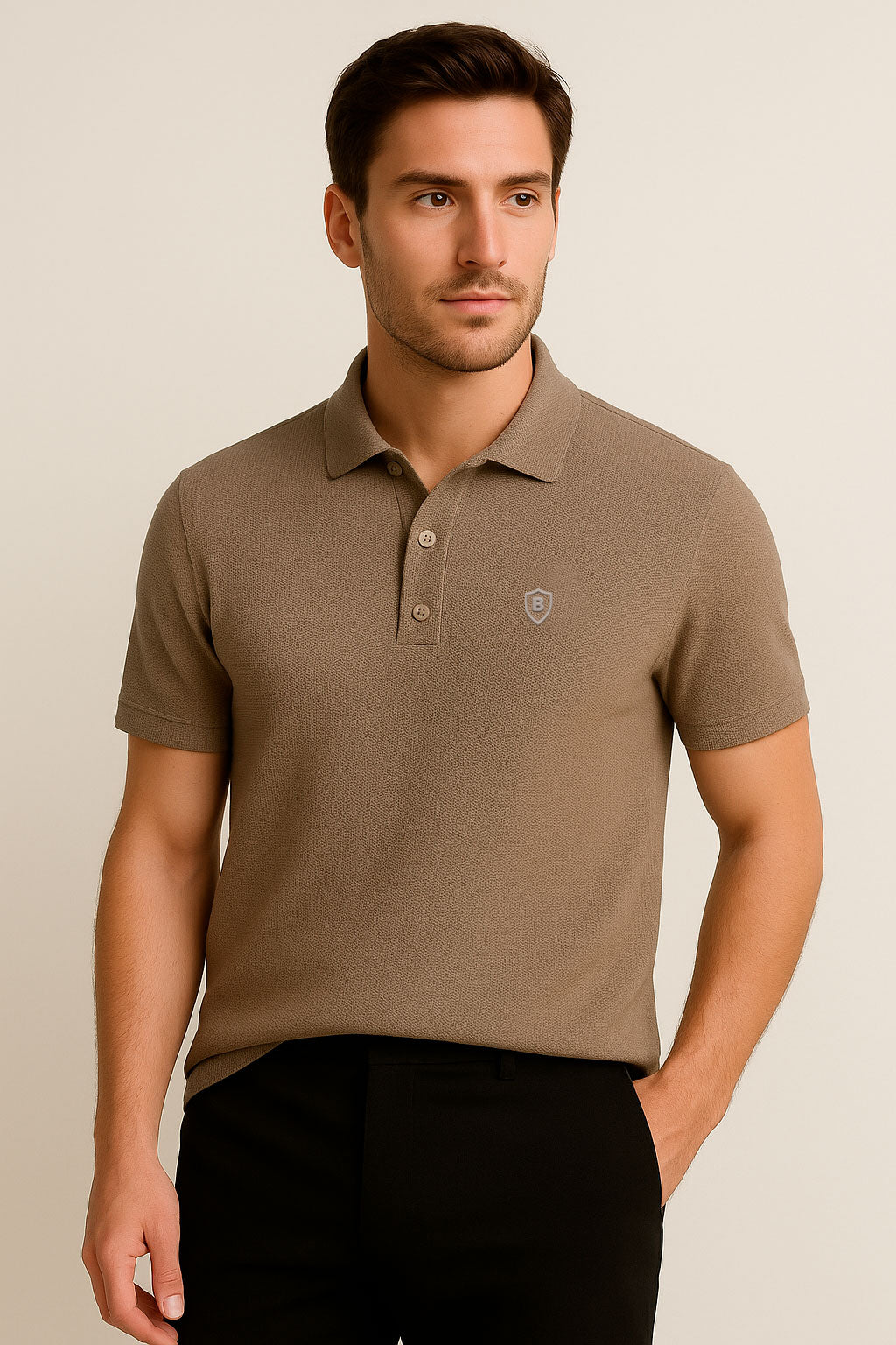 Playeras Polo Para Hombre Spandex Con Textura A55402 Camel