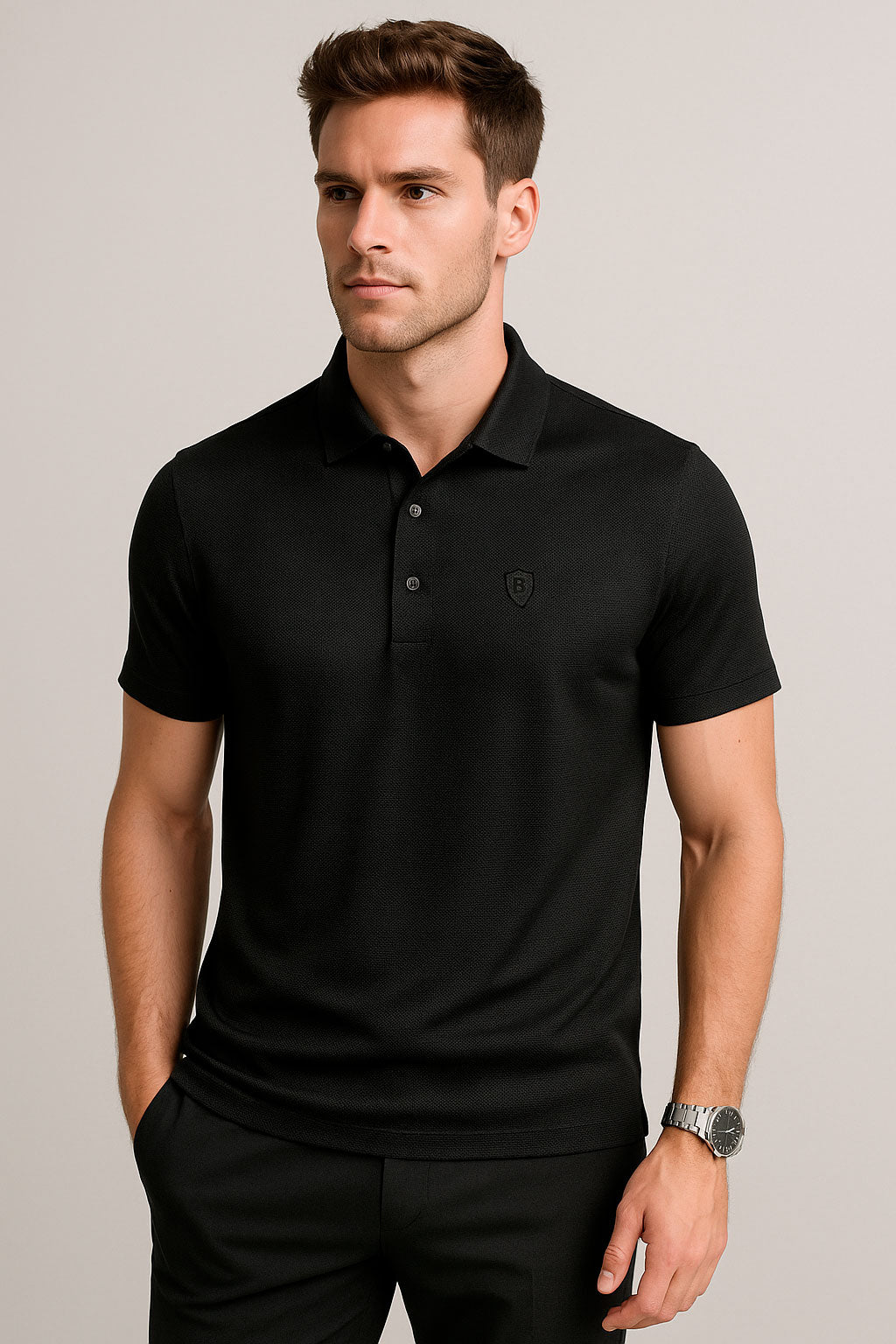 Playeras Polo Para Hombre Spandex Con Textura A55402 Negro