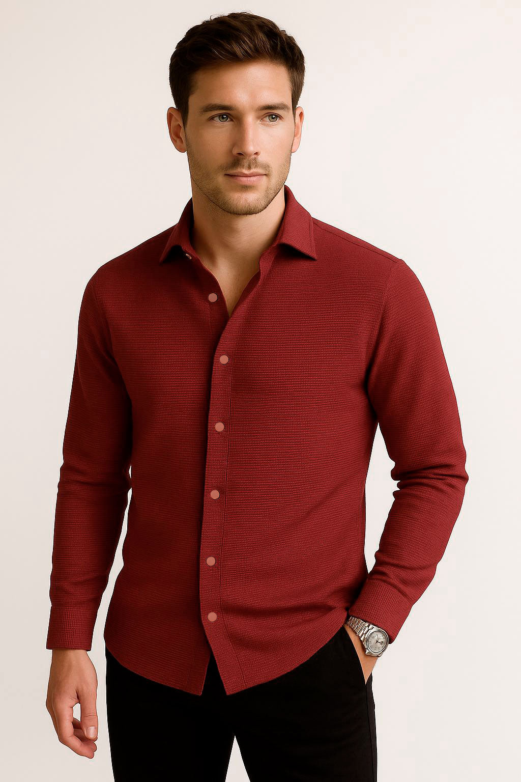 Camisas Para Hombre Spandex Premium Con Textura B55403 Teja