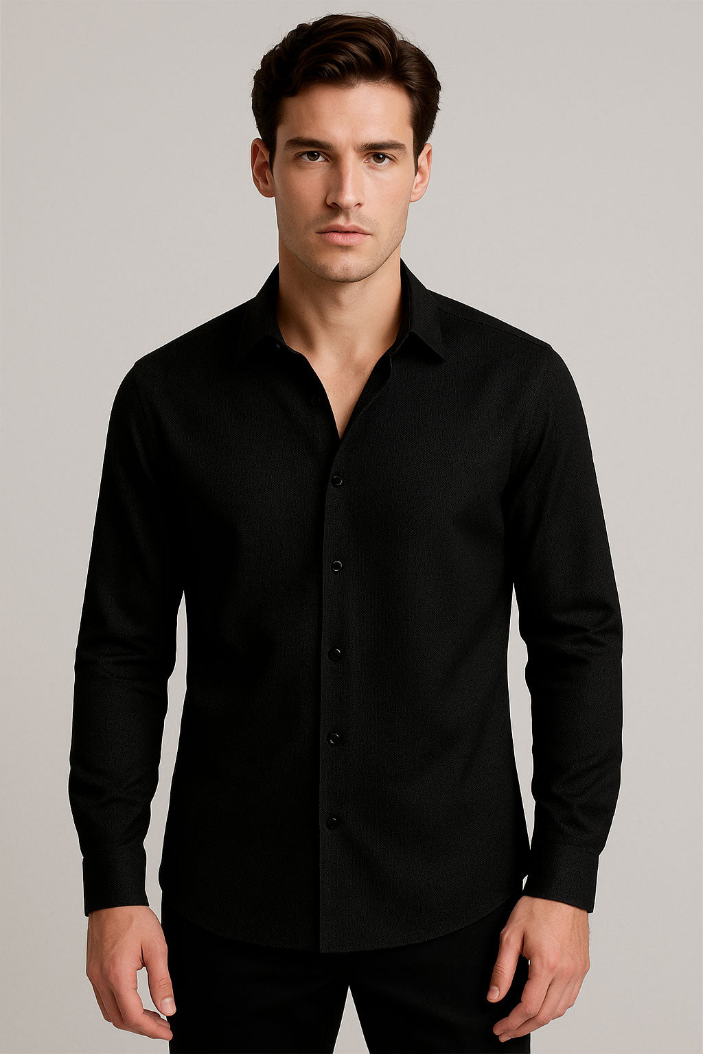 Camisas Para Hombre Premium Spandex Jacquard B55404 Negro