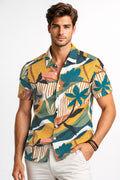 Camisas Para Hombre Manga Corta Estampado Tropical B51568 Azul