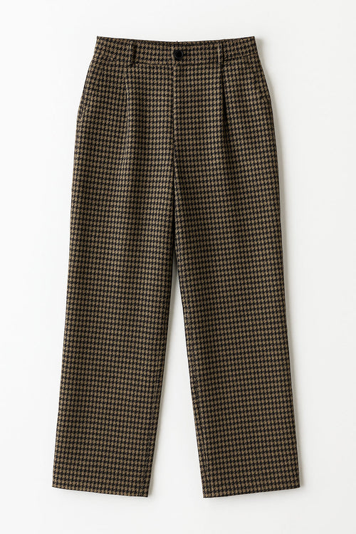 Pantalones Para Mujer Pata De Gallo Con Pinzas W53112 Moka