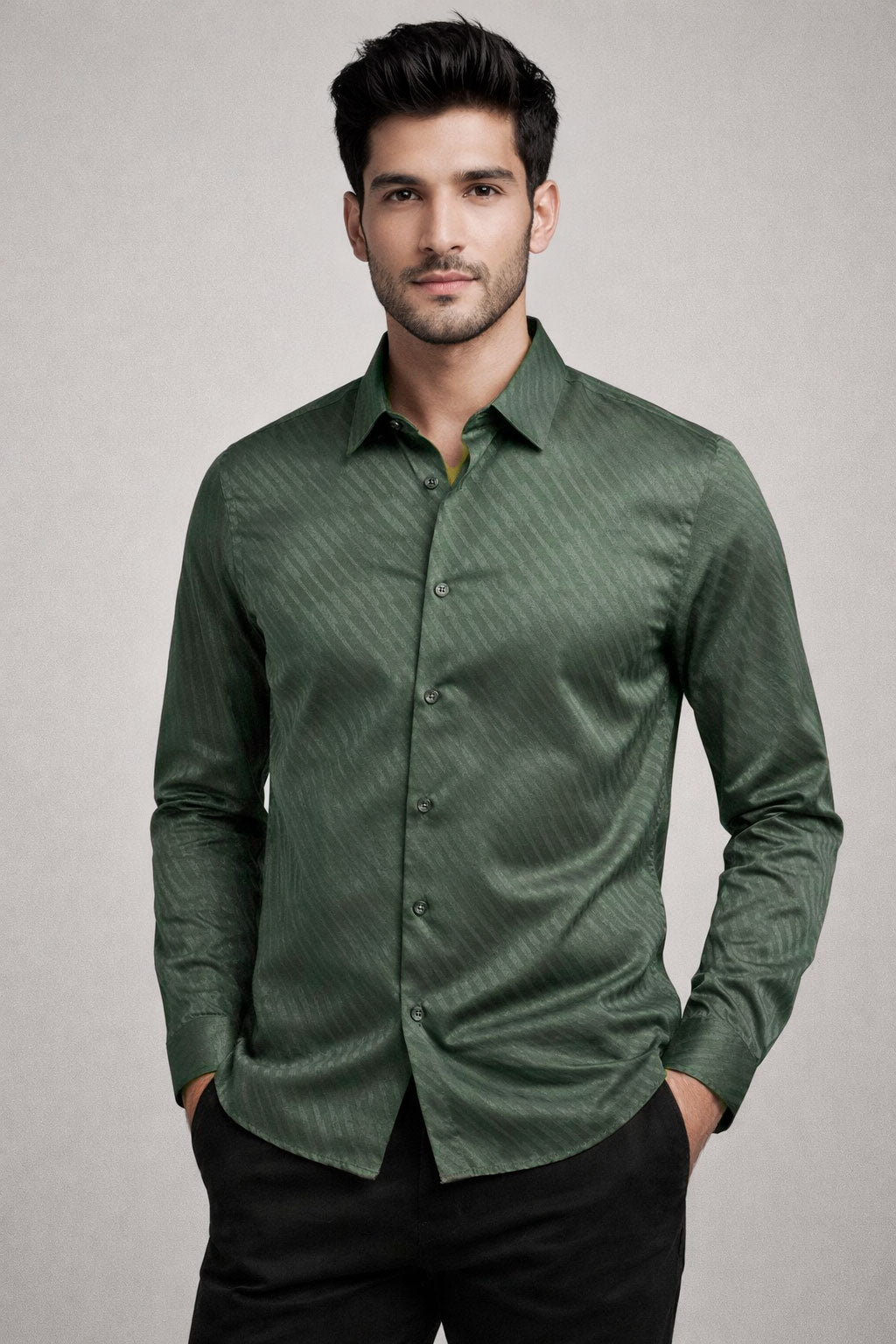 Camisas Para Hombre Jacquard Satinada B55328 Olivo