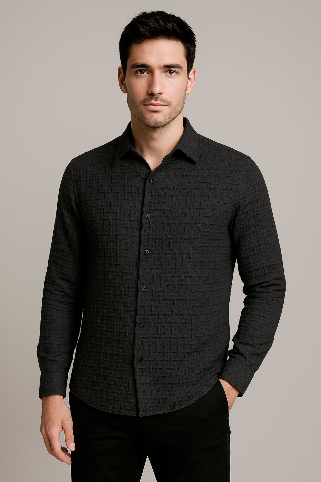 Camisas Para Hombres Con Formas En Relieve B55324 Negro