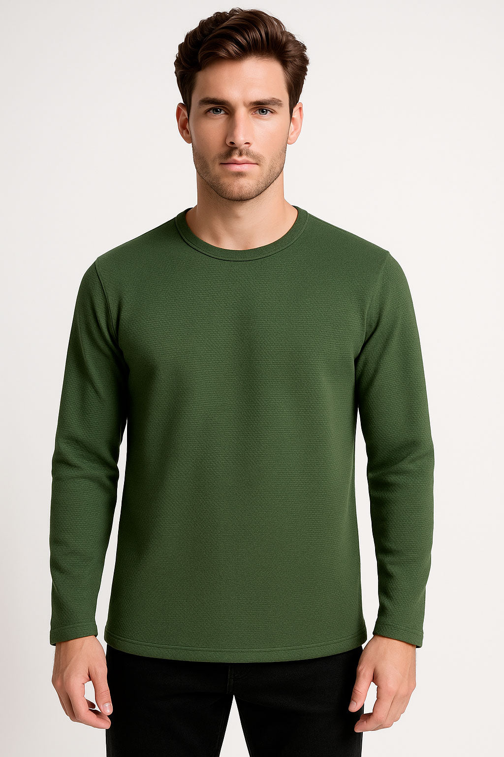 Playeras Para Hombre Jacquard Textura Ligera A55314 Militar