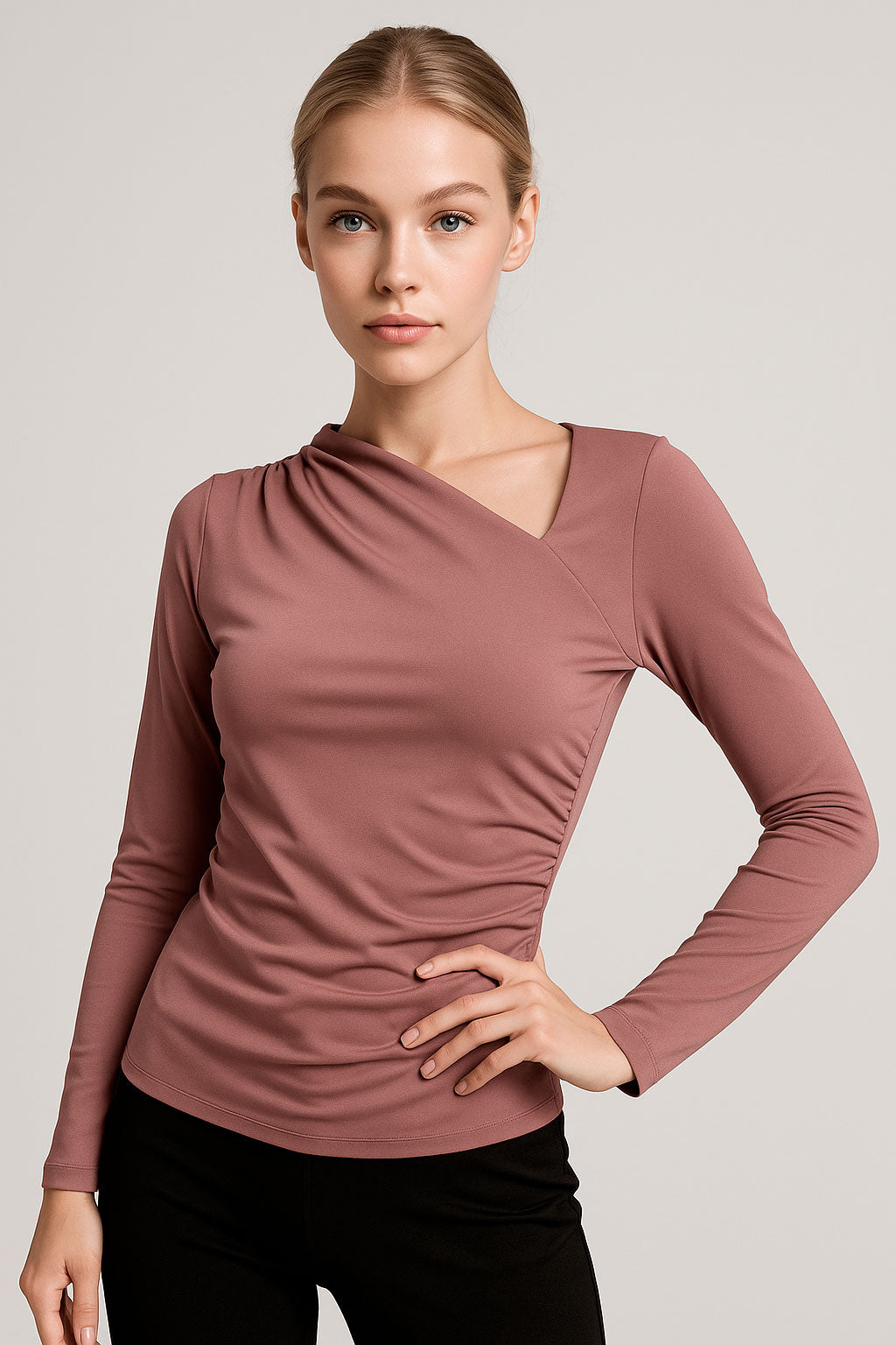 Blusas Para Mujer Cuello Asimétrico Fruncido Lateral N53130 Mauve