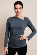 Blusas Para Mujer Cuello Asimétrico Fruncido Lateral N53130 Azul