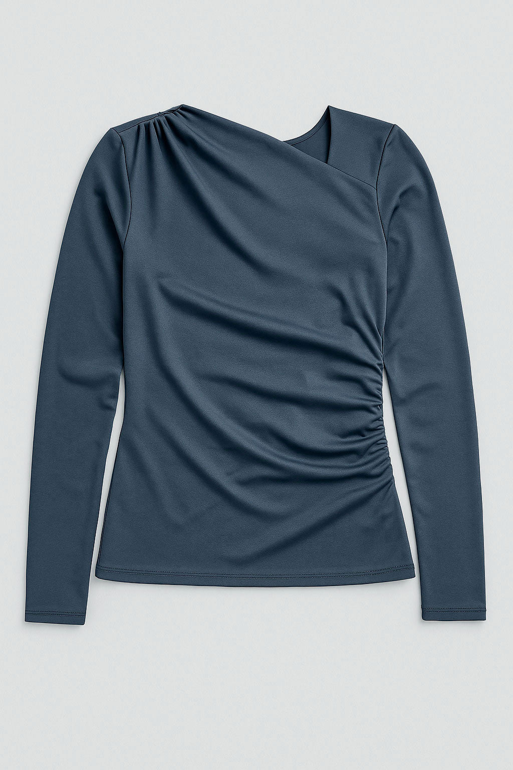 Blusas Para Mujer Cuello Asimétrico Fruncido Lateral N53130 Azul