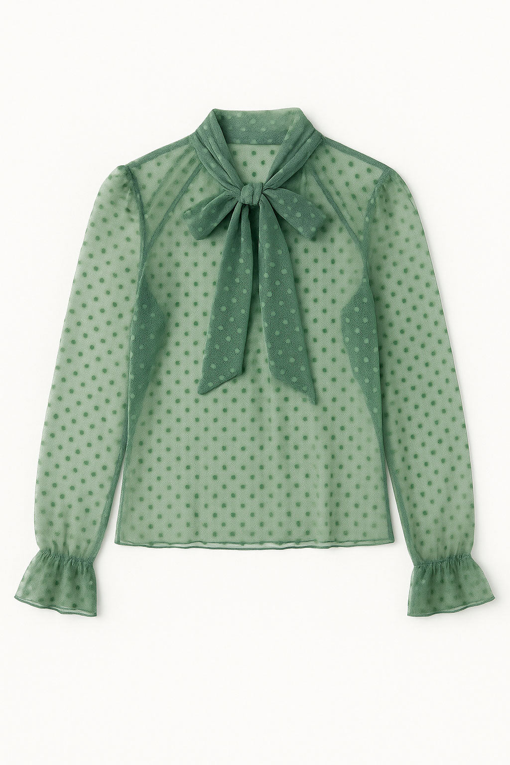 Blusas Para Mujer Mesh Dots Con Lazo N53125 Sage