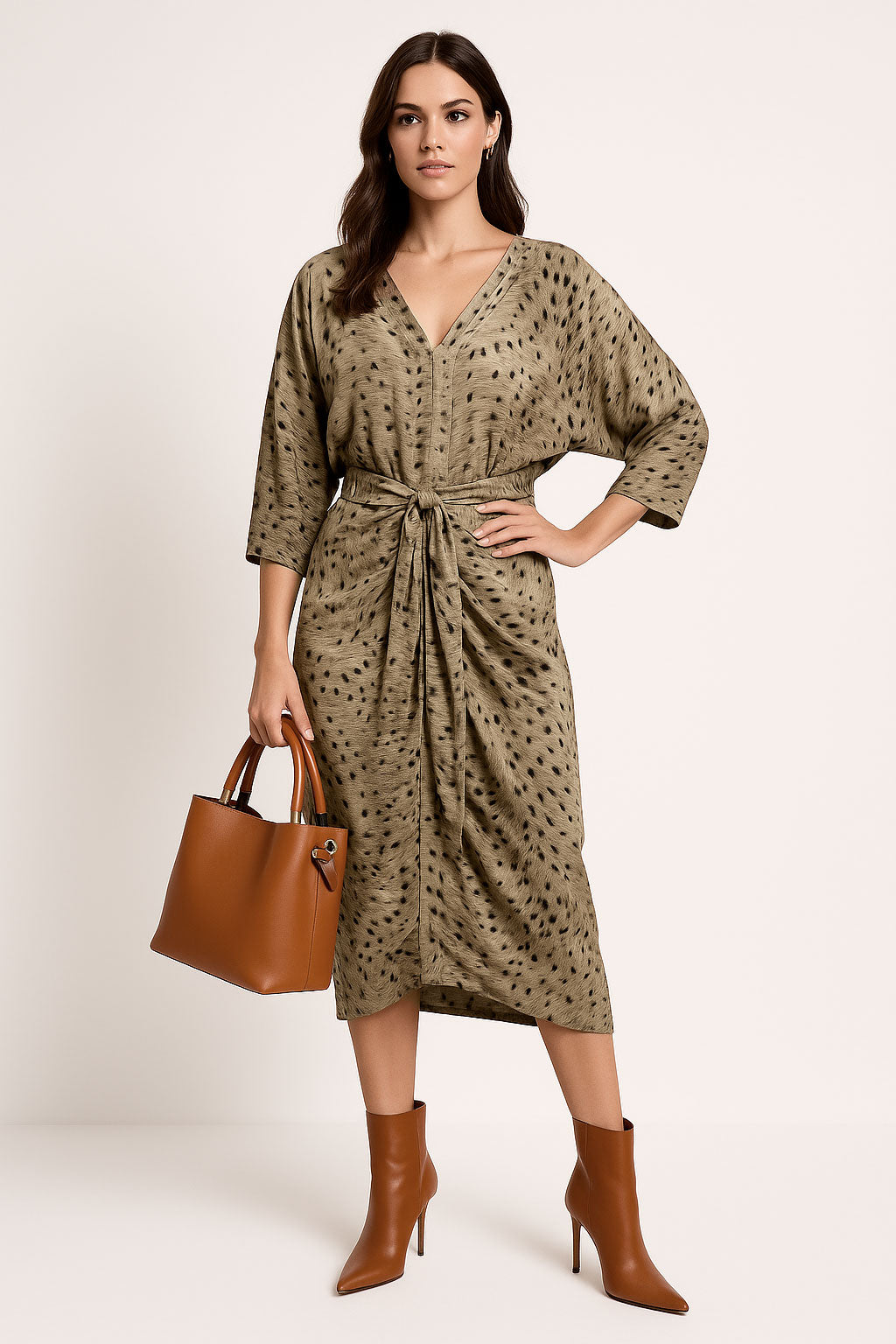 Vestidos Para Mujer Largo Animal Print Con Cinto S53112 Unico