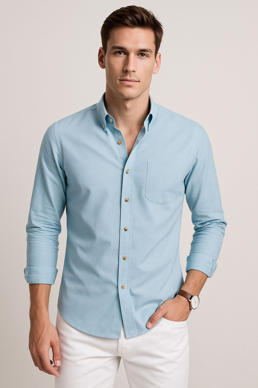 Camisas Para Hombre Manga Larga Essential B51101 Aqua